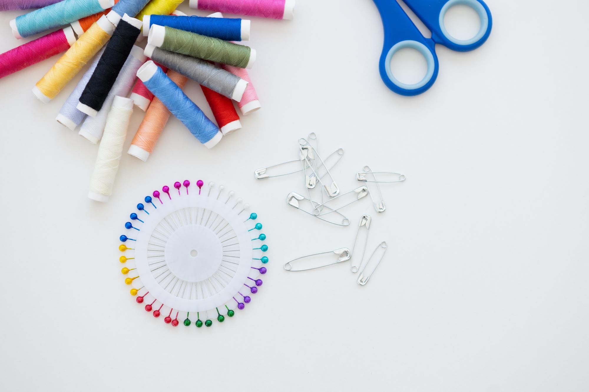 Flatlay of tools for embroidery course
